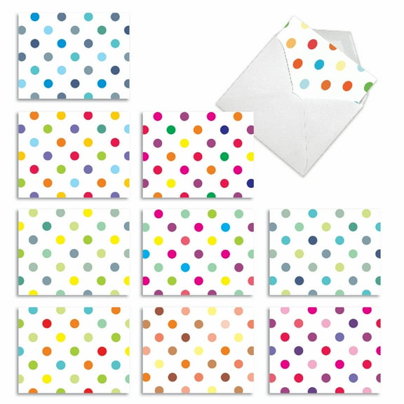 10 All Occasion Blank Note Cards Pack (4 x 5.12 Inch) - HAPPY DOTS M6569OCB