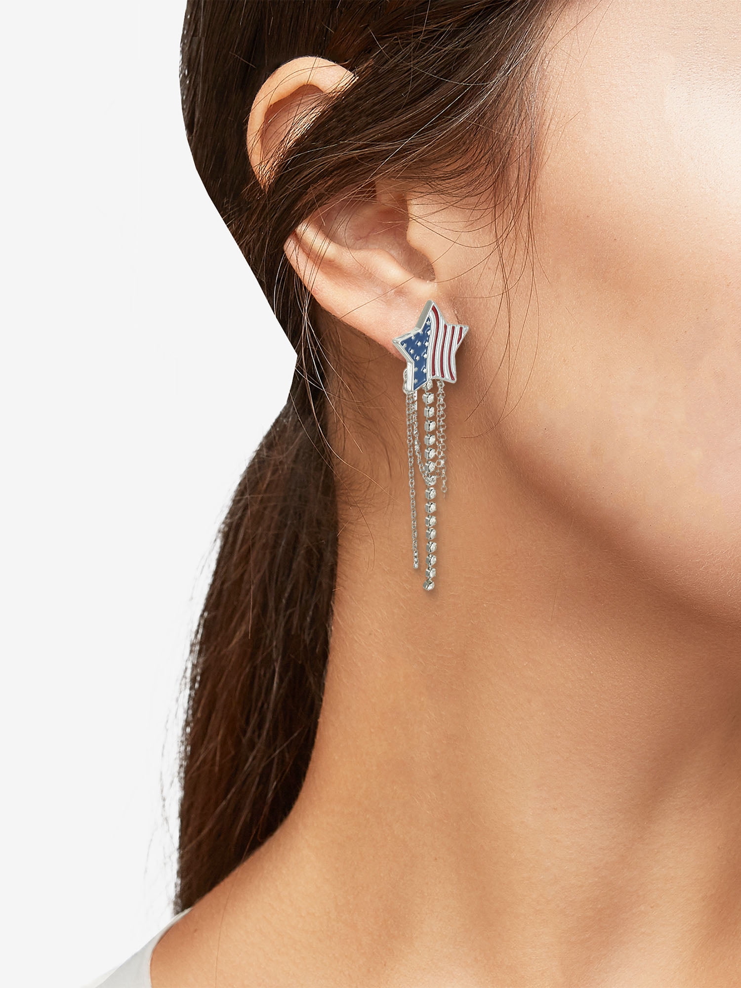 Way to Celebrate Americana Patriotic Star Chain Earrings