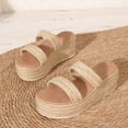 thumbnail image 4 of Pandaie Platform Slip on Espadrille Sandals for Women 2026 Bohemia Summer Wedges Slides Open Toe Comfortable Dressy Shoes Beige Size 6.5, 4 of 6
