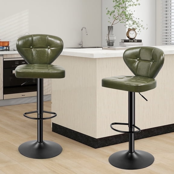 Daluvenix Bar Stools with Back Sets of 2 ,Modern Barstools Adjustable Faux Leather Upholstered Swivel Bar Stools, Counter Height Bar Chairs with Back for Kitchen Island,Green