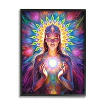 Stupell Industries Girl with Abstract Fractals Abstract Painting Black Framed Art Print Wall Art, 11 x 14