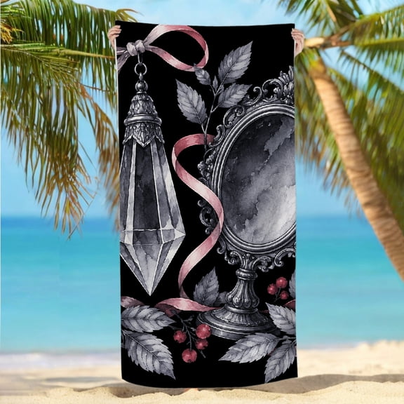 RKSupls 30x60inch Beach Towel Vintage Mirror And Crystal Pendant With Ribbon Oversized Microfiber Beach Towel - Ultra-Soft Microfiber Machine Washable, Ideal for Bathroom beach yoga