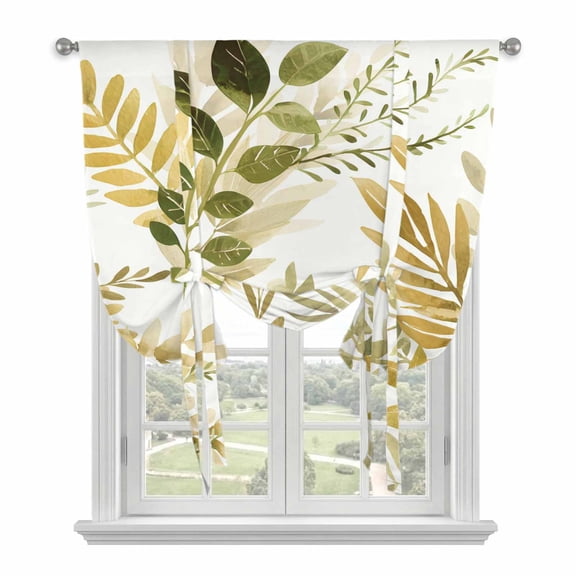 Brown Green Leaves Balloon Curtains for Bedroom/Front Door/Bathroom, Summer Botanical Farmhouse Watercolor Leaf Tie Up Curtains 63 Inch Length Kitchen Curtains Shades for Windows 46"x63"