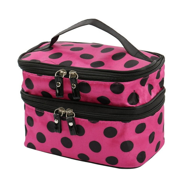 asddcavvf Organizer Double Layer Double Zipper Receive Bag Makeup Bag Dot Pattern Toiletry Bag Case
