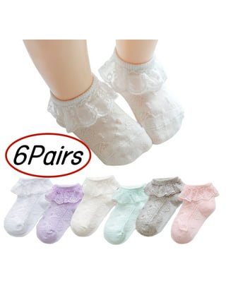 Cottonique Childrens Girls Plain Lace Top Socks (Pack Of 3