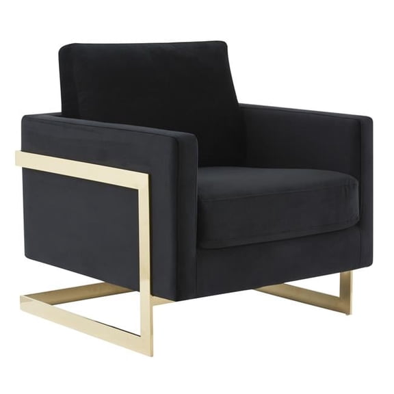 34 x 31.5 x 34 in. Lincoln Modern Upholstered Velvet Accent Arm Chair with Frame, Midnight Black & Gold