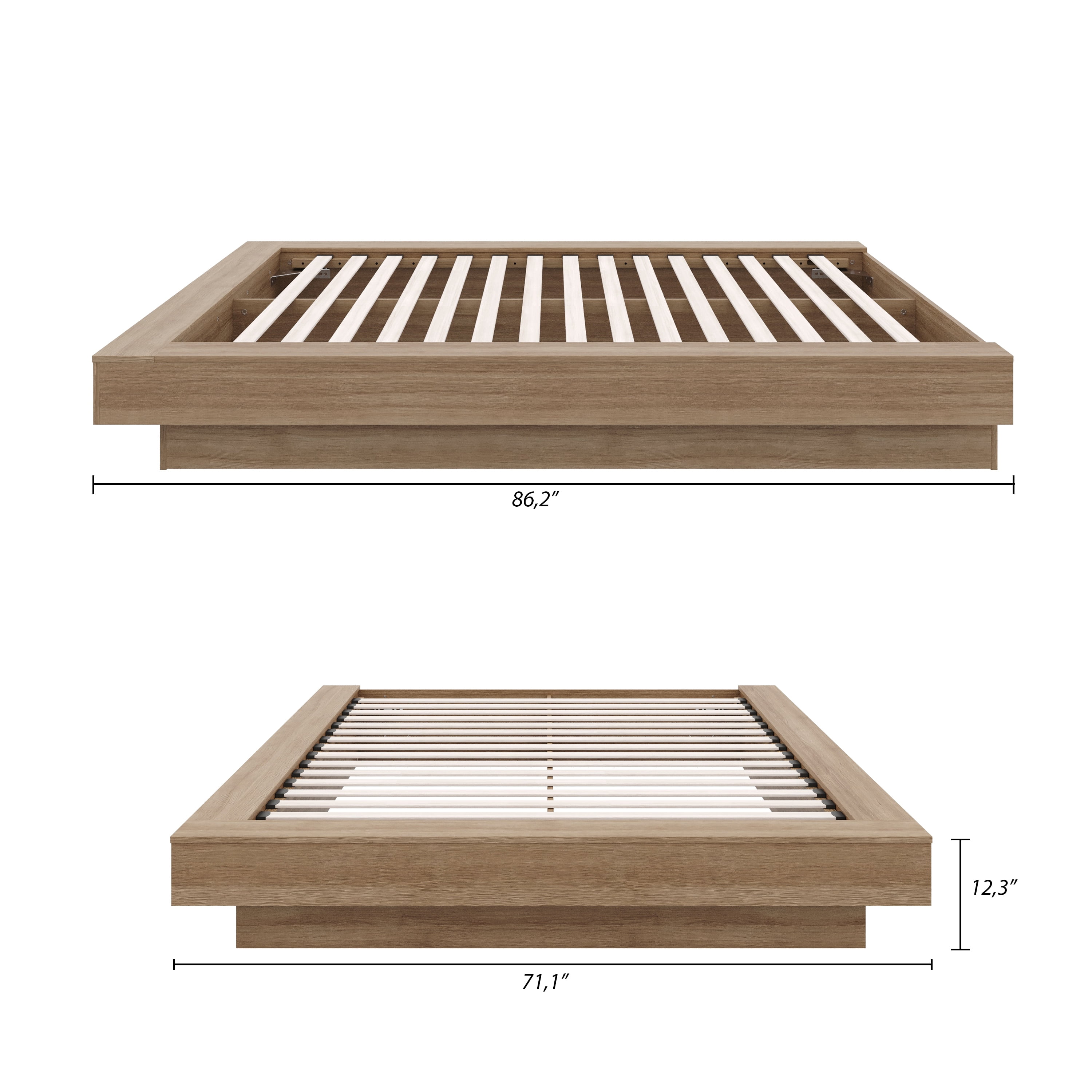 Nexera Marconi Queen Size Platform Wood Bed Frame, Brown Oak