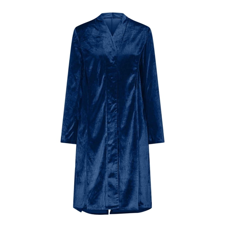 Jtjvou Women's Velvet Open Front Long Trench Coat Elegant Back High Slit Blazer Suit Jacket with Pockets Blue XL Jtjvou Women's Velvet Open Front Long Trench Coat Elegant Back High Slit Blazer Suit Jacket with Pockets Blue XL