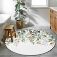 thumbnail image 4 of Green Brown Botanical Round Area Rug 4ft, Farmhouse Eucalyptus Leaves Washable Non-Slip Circle Rugs for Bedroom Living Room Kitchen, Soft Non Shedding Circle Carpet for Dining Room Dorm, 4 of 9