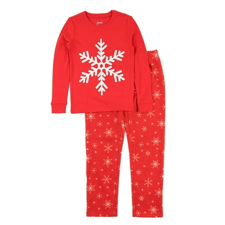 

Leveret Kids Cotton Top & Fleece Pants Pajamas Snowflake 5 Years