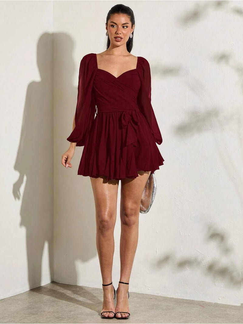burgundy chiffon wrap dress Burgundy Chiffon Wrap Dresses High Slit Wrap Dress Burgundy
