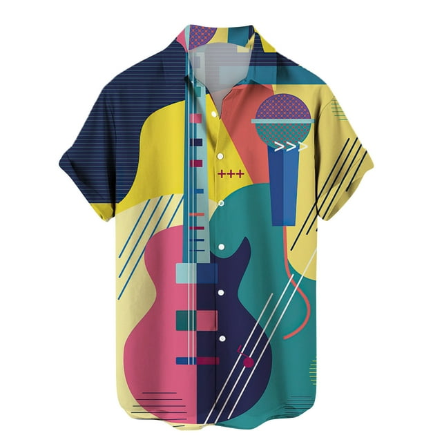 Chemise à Boutons pour Hommes Mode Été 2024 Personnalité Décontractée Instrument de Musique Numérique Manches Courtes-Week