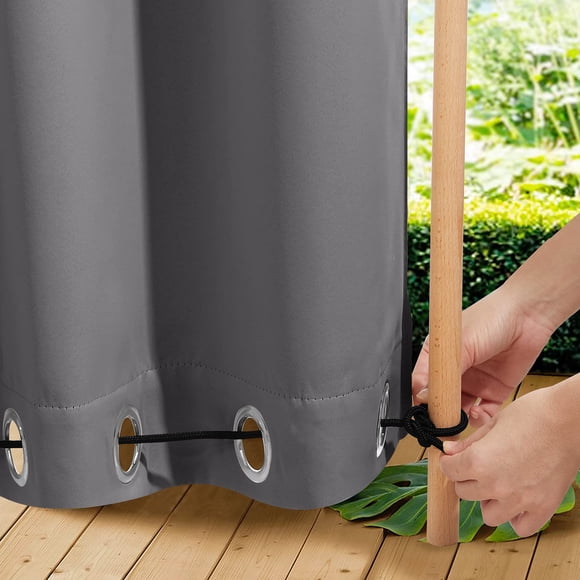 NICETOWN Grey Gazebo Curtains Waterproof,Top & Bottom Grommet & Back Tab Windproof Weighted Blackout Outdoor Drapes Keep Privacy with Fixed Rope 2 Panels for Porch/Patio/