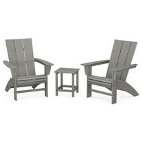 POLYWOOD Modern 3-Piece Curveback Adirondack Set with Long Island 18" Side Table in Slate Grey