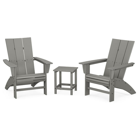 POLYWOOD Modern 3-Piece Curveback Adirondack Set with Long Island 18" Side Table in Slate Grey
