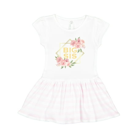 

Inktastic Big Sis Geometrical Design with Pink Flowers Gift Toddler Girl Dress