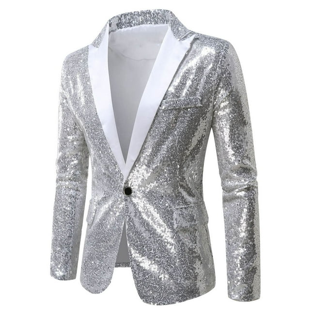 Birdeem Costume à Sequins pour Hommes, Robe à un Bouton, Costume de Performance, Veste à Col à Revers à Manches Longues