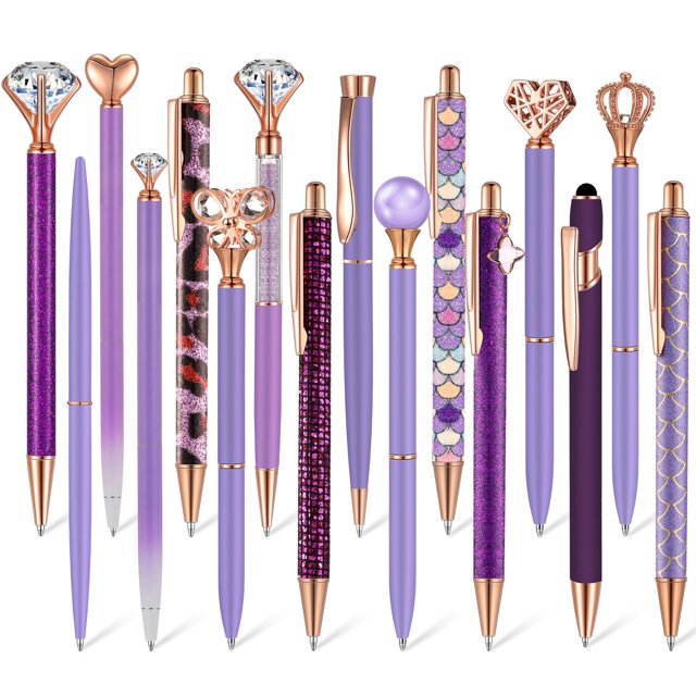Bolígrafo Colarr Crystal Diamond con purpurina, 16 unidades, color morado