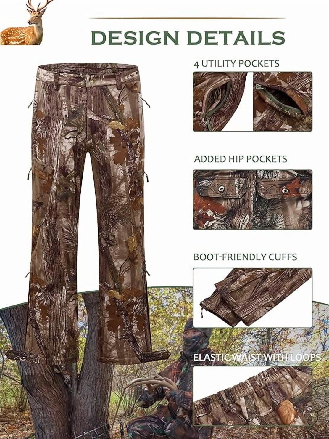 NEW VIEW Silent Camo Hunting Pants for Men Cold Weather, Fleece Lined Insulated Pants, Water-Resistant, Elastic Waist (Tree Camo, XXXL)