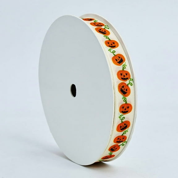 Halloween Grosgrain Ribbons, 10/25 Yard Happy Halloween Trick or Treat Candy Pumpkin Witch Hat Spider Ghost Pattern Wrapping Ribbons for Halloween Crafts Party Decoration DIY Craft Accessory