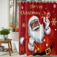 thumbnail image 2 of Black Santa Claus Merry Christmas Shower Curtain, 36" x 72", Xmas Snowflake Red Waterproof Bathroom Curtain Washable Shower Curtain Set with 12 Hooks, 2 of 6