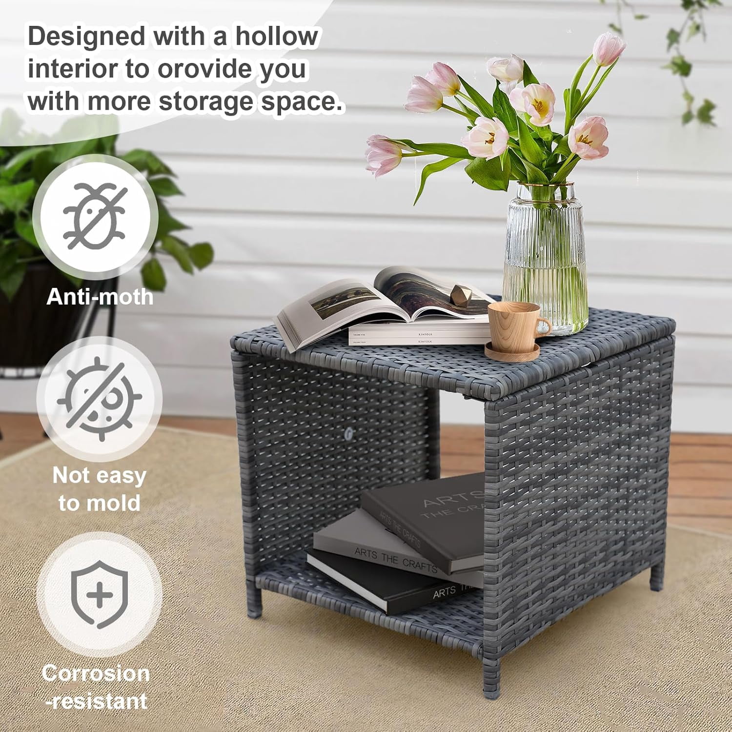 AENKYO Patio Furniture Set Rattan Patio Chair Set with Ottoman, Pillows Included, Perfect for Balcony, Small Space, Porch, 5 Pieces