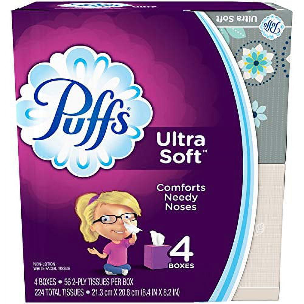 Puffs Plus Lotion White 2-Ply Facial Tissues Flat Box 56 ct ea - 4 ct - 224  ct box