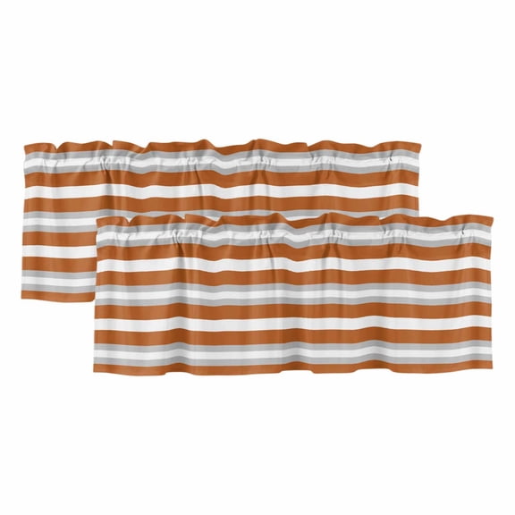 2 Panels Burnt Orange Grey Stripe Valance for Windows, Farmhouse Modern Art Striped Light Filtering Kitchen Curtains, Rod Pocket Window Treatment Curtain Valances for Living Room Bedroom, 54"x18"