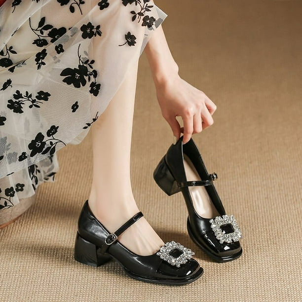 Zapatos Mary Jane de cristal de lujo para primavera y otoño 2023, zapatos de tacón alto con correa en el tobillo para mujer, zapatos de fiesta de tacón alto en blanco y negro para mujer38 Gao Jinjia LED
