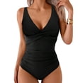 thumbnail image 4 of Tummy Control Swimsuits for Women Slimming One Piece Bathing Suit Retro Ruched Push Up Vintage Padded Swimwear Black S, 4 of 6