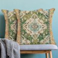 thumbnail image 2 of Boho Pillow Covers 18x18 Set of 2, Green Persian Carpet Boho Throw Pillow Covers Linen Farmhouse Vintage Monaco Rug Decor Cushion Case Boho Home Decor for Couch Sofa Outdoor, 2 of 6