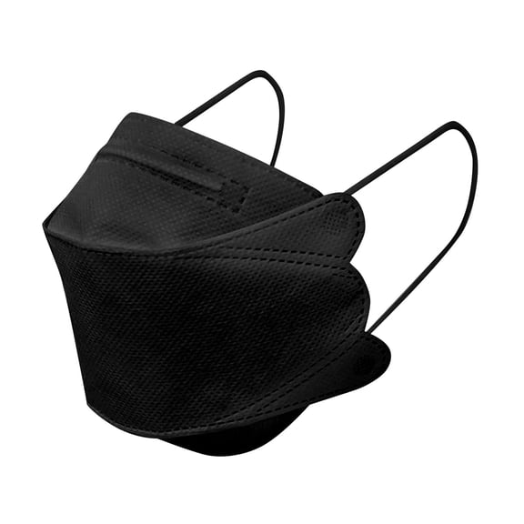 XIRQI 2026 New 50 Packs Adults Disposable Kf94 Face Masks,4-Ply 3D Fish Type Protective Masks with Adjustable Nose-Clip & Elastic Ear Loops (Black) for Daily Use,Travel,Commute,Work,Public Places