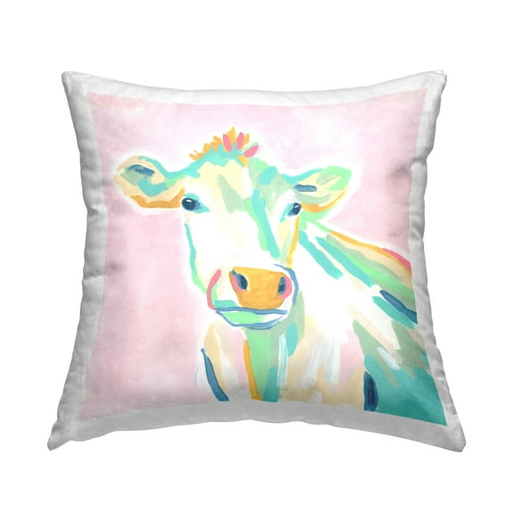 Stupell Industries Pastel Cow Portrait Square Decorative Printed Throw Pillow, 18 x 18
