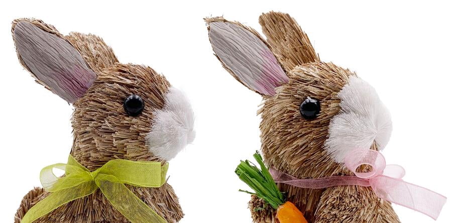 Way To Celebrate Easter 5.5-inch Height Multi-Color Sisal Bunny Tabletop Decor, Green Bow, Pink Bow