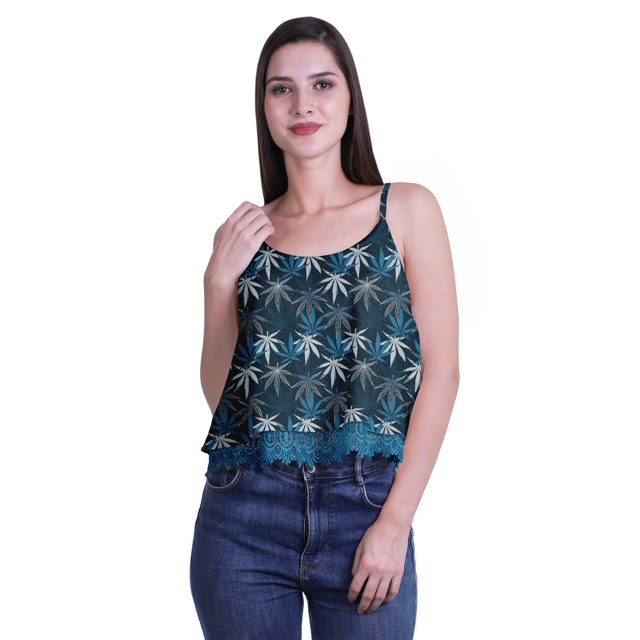 Moomaya Printed Womens Spaghetti Strap Crop Top Cami Summer Tops