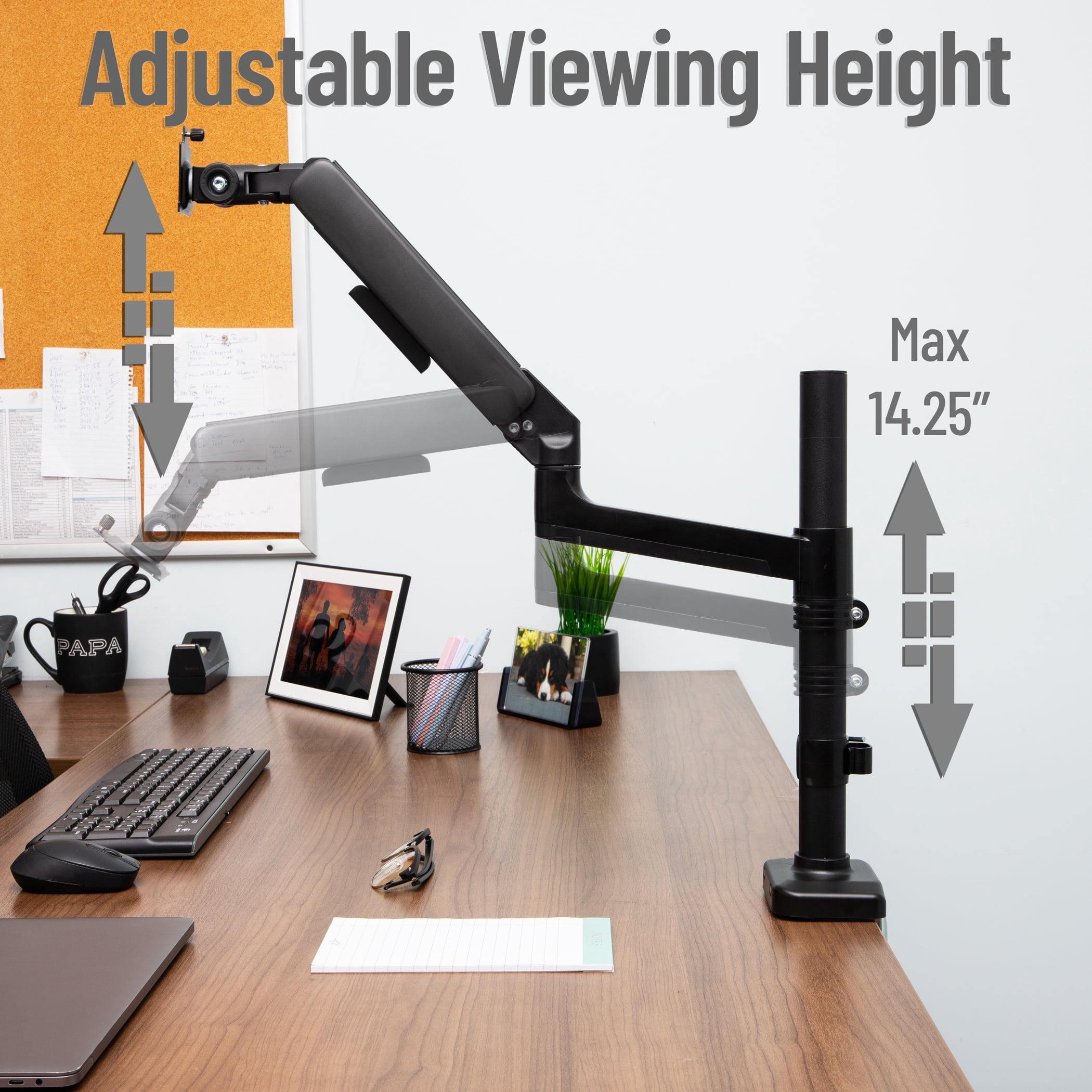 Mind Reader Single Monitor Arm for 13–32 Inch Screens, Gas Spring VESA Desk Mount, 180° Rotation, ±180° Swivel, ±65° Tilt, Holds up to 19.8 lbs, Black