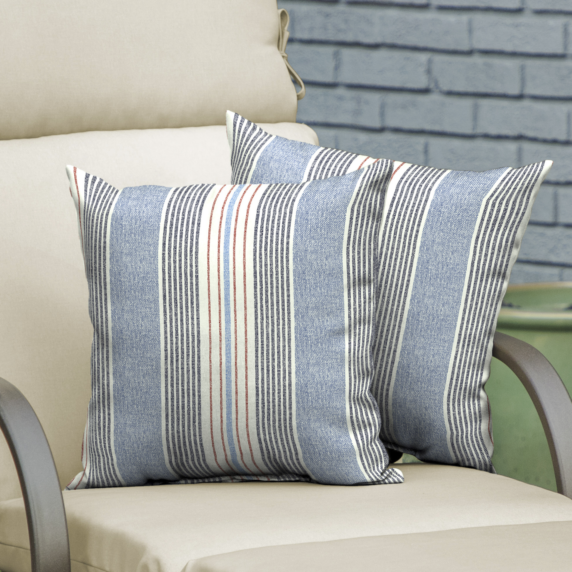 Better Homes & Gardens Hickory Stripe 16 x 16 in. Outdoor Pillow, Set of 2 - image 5 of 7