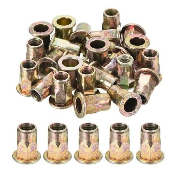 25Pcs Half Hex Body Flange Rivet Nuts, M6 Carbon Steel Thread Zinc Plated