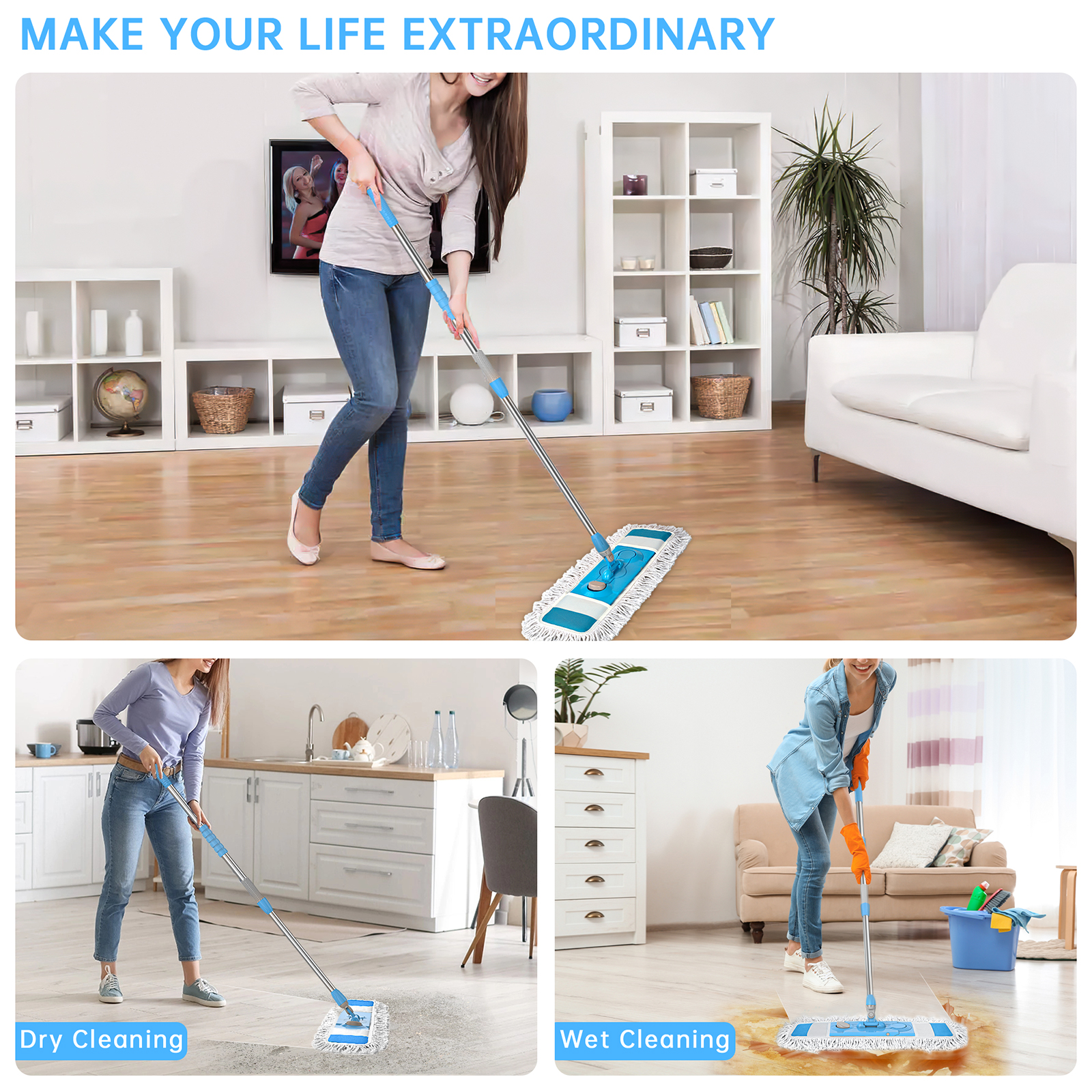 Cshidworld Dust Mop with 3 Reusable Washable Pads photo 3