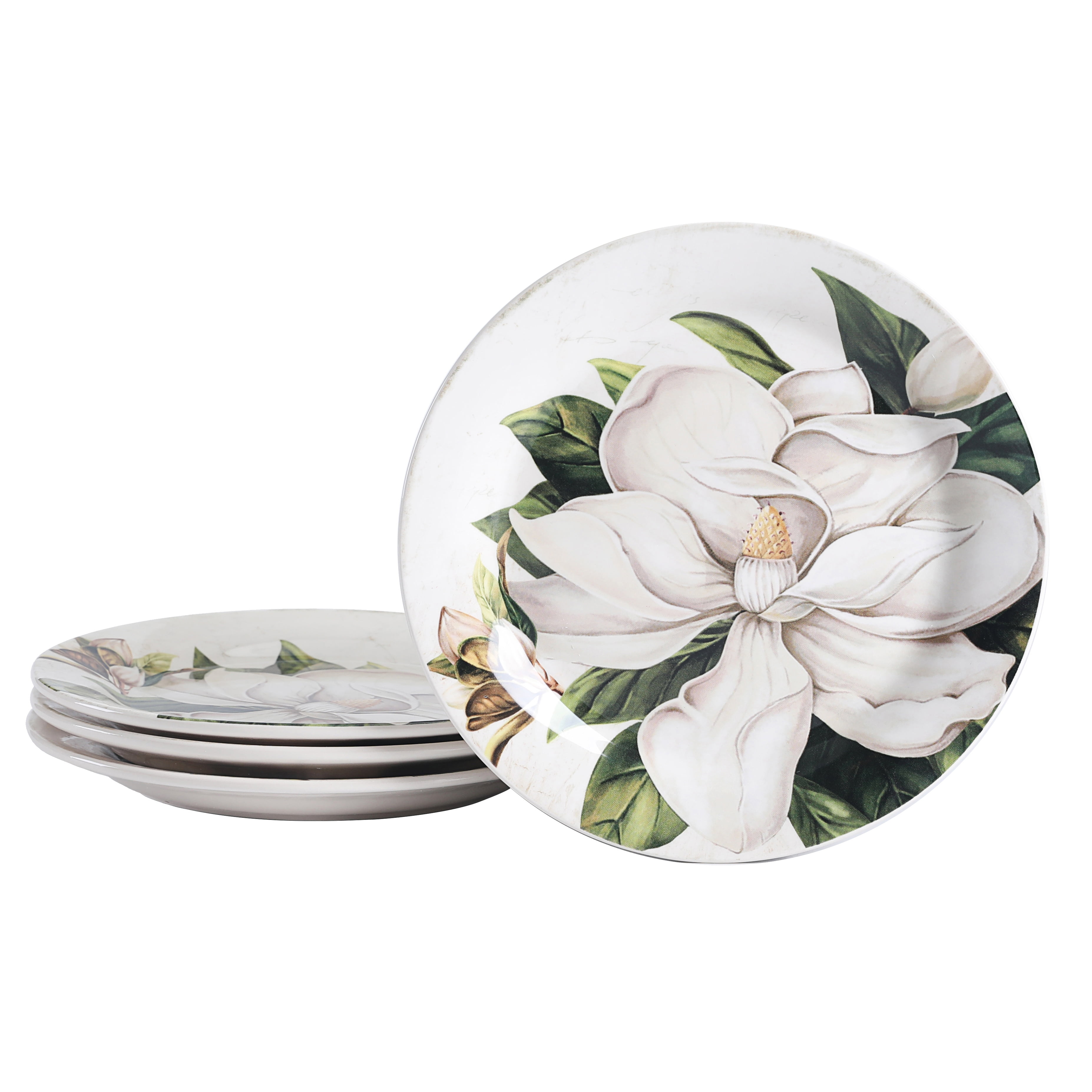 Bico Magnolia Floral Ceramic Salad Plates, 8.75 inch, Set of 4, for Salad, Appetizer,Microwave & Dishwasher Safe