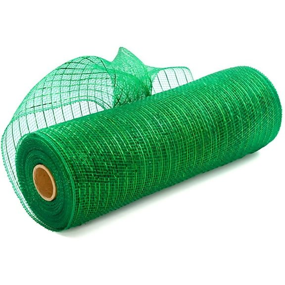 AUQ 1 Roll Decor Poly Mesh Ribbon,Solid with Metallic Mesh Roll Floral Craft Wedding Party Decorative Ribbon Roll (Green/10 Inches x 10 Yards)