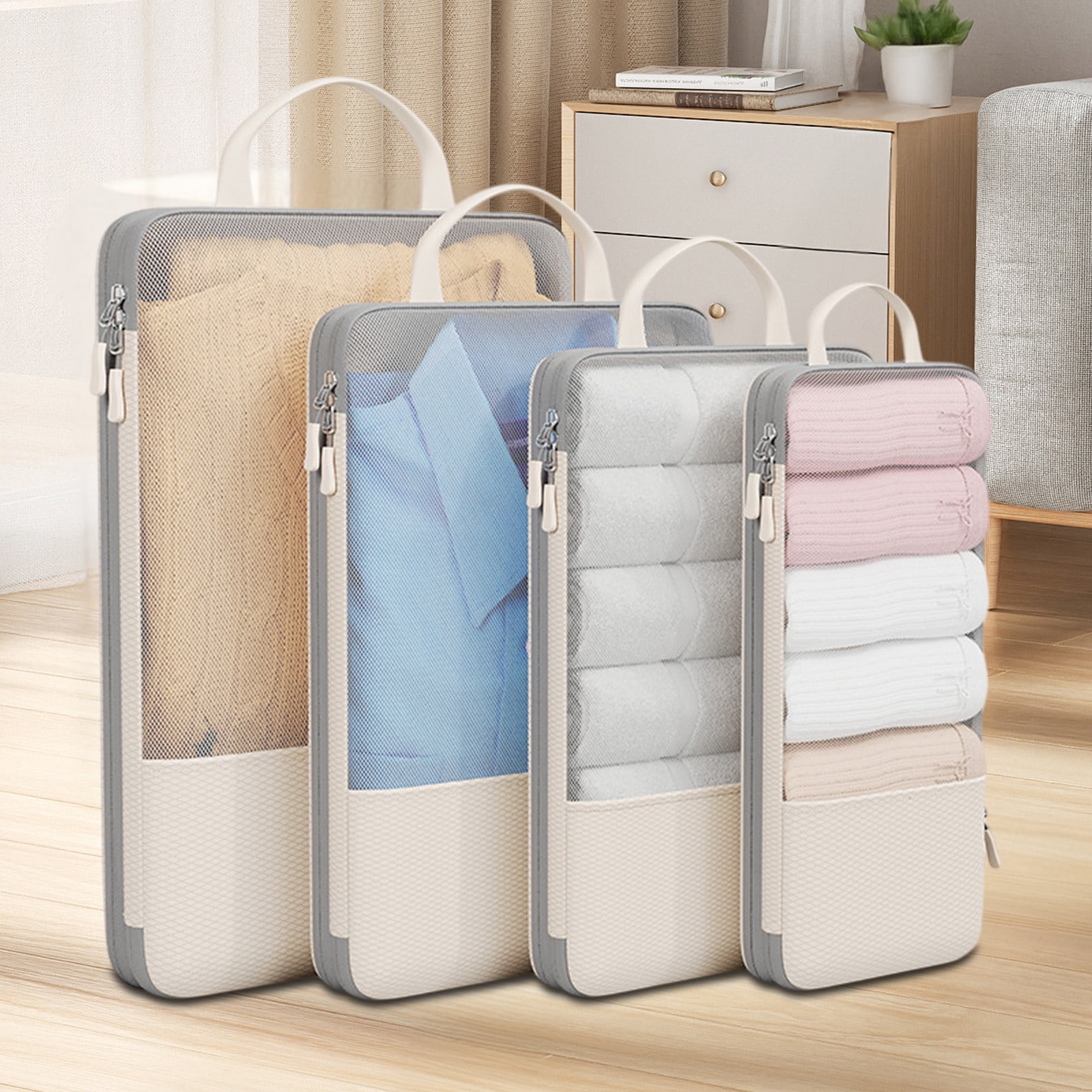 Matoen 4-Piece Travel Compression Packing Cubes Set - Lightweight Mesh Luggage Organizers for Effortless Packing, Space-Saving Storage Bags for Trips
