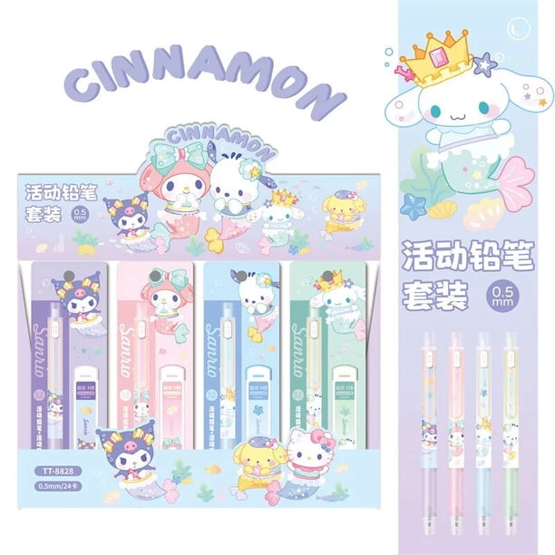 Sanrio Melody Kuromi Cinnamoroll Pochacco-lápiz mecánico, juego de papelería, lápiz automático de alto valor facial, prensa de 0,5mm, 12-24 piezas