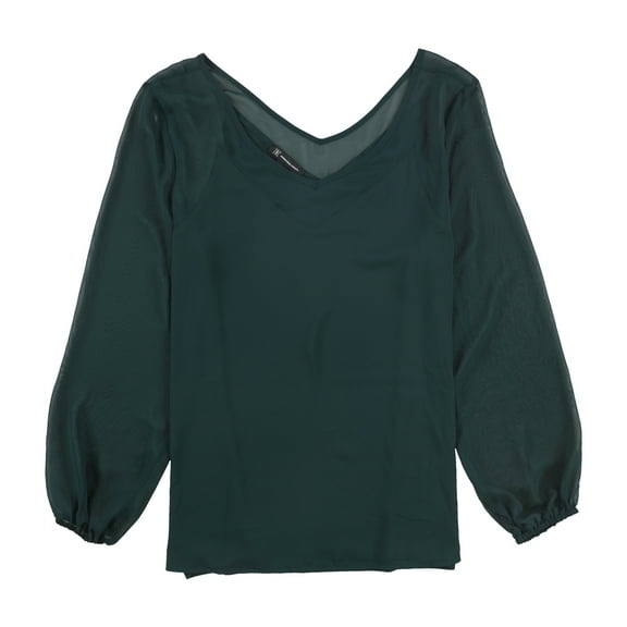 I.N.C Womens Sheer-Trim Knit Blouse, Green, Medium