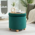 thumbnail image 6 of Round Velvet Storage Ottoman with Reversible Tray Lid, Tufted Upholstered Footrest Stool with Wooden Legs, 6 of 6