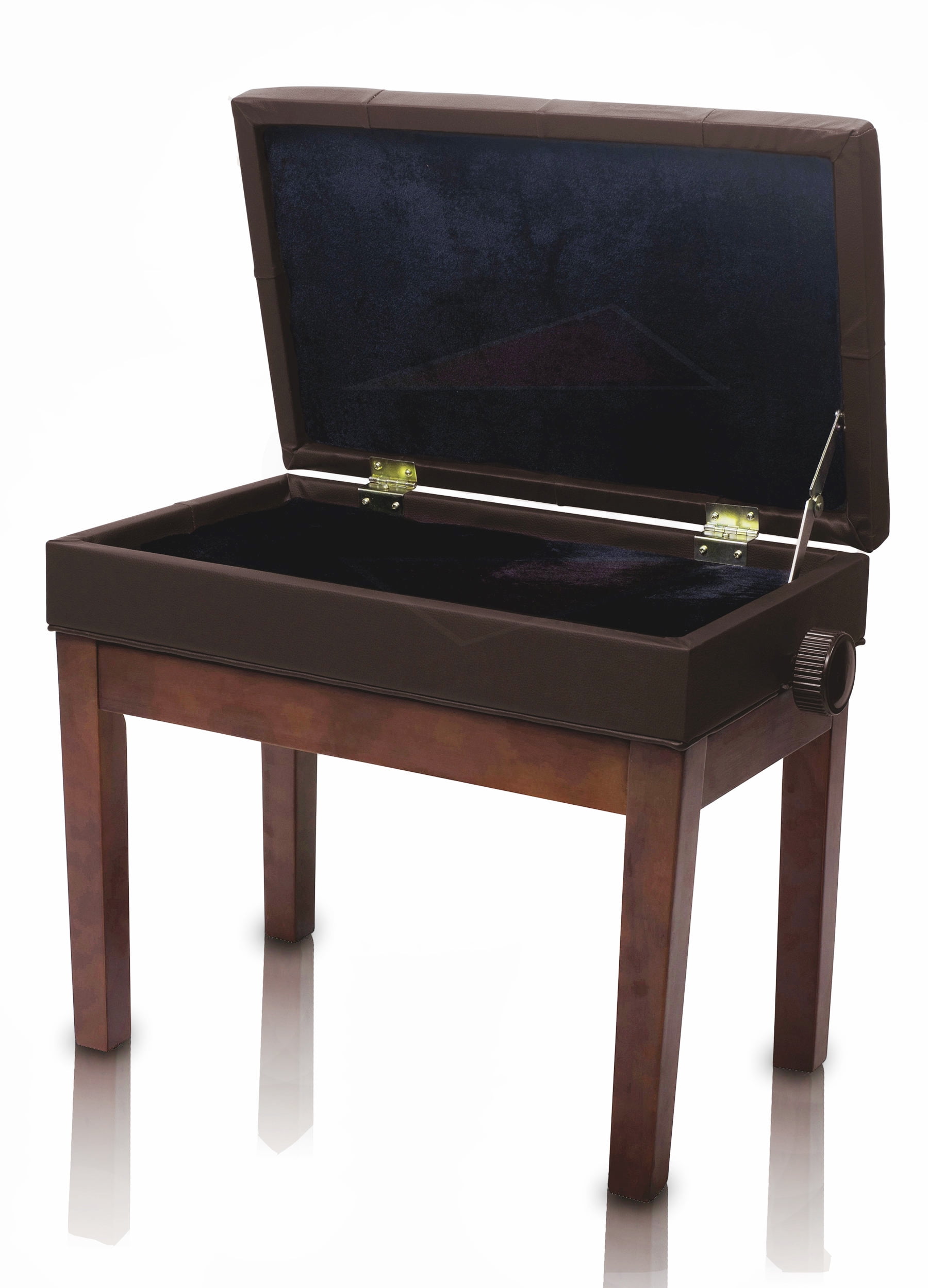 Brown Leather Piano Bench - Griffin Keyboard Seat Wood Vanity Chair Guitar Stool