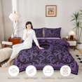 thumbnail image 3 of Feelyou Vintage Boho Skull Full Size Comforter Sets, Mandala Damask Flower Bedding Comforter Set, Purple Black, Black Reversible, 3 Pieces, 1 Comforter and 2 Pillowcases, 3 of 7