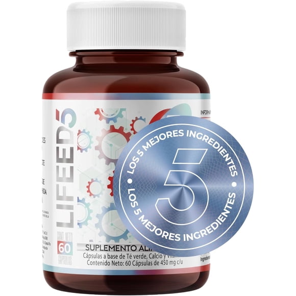 Complejo B con 60 Capsulas, Vitamina B1, B2, B3, B5, B6, B12, Acido Fólico, Biotina, Te Verde y Calcio. LIFEED5 Multivitamínico para Mujer y Hombre