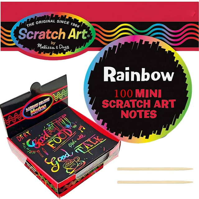 Amerteer Rainbow Scratch Mini Art Notes - 100 Magic Off Paper Pads Cards Sheets for Kids Black Scratch Note Arts Crafts DIY Party Favor Supplies Kit Birthday Game Toy Gifts Box for Girls Boys