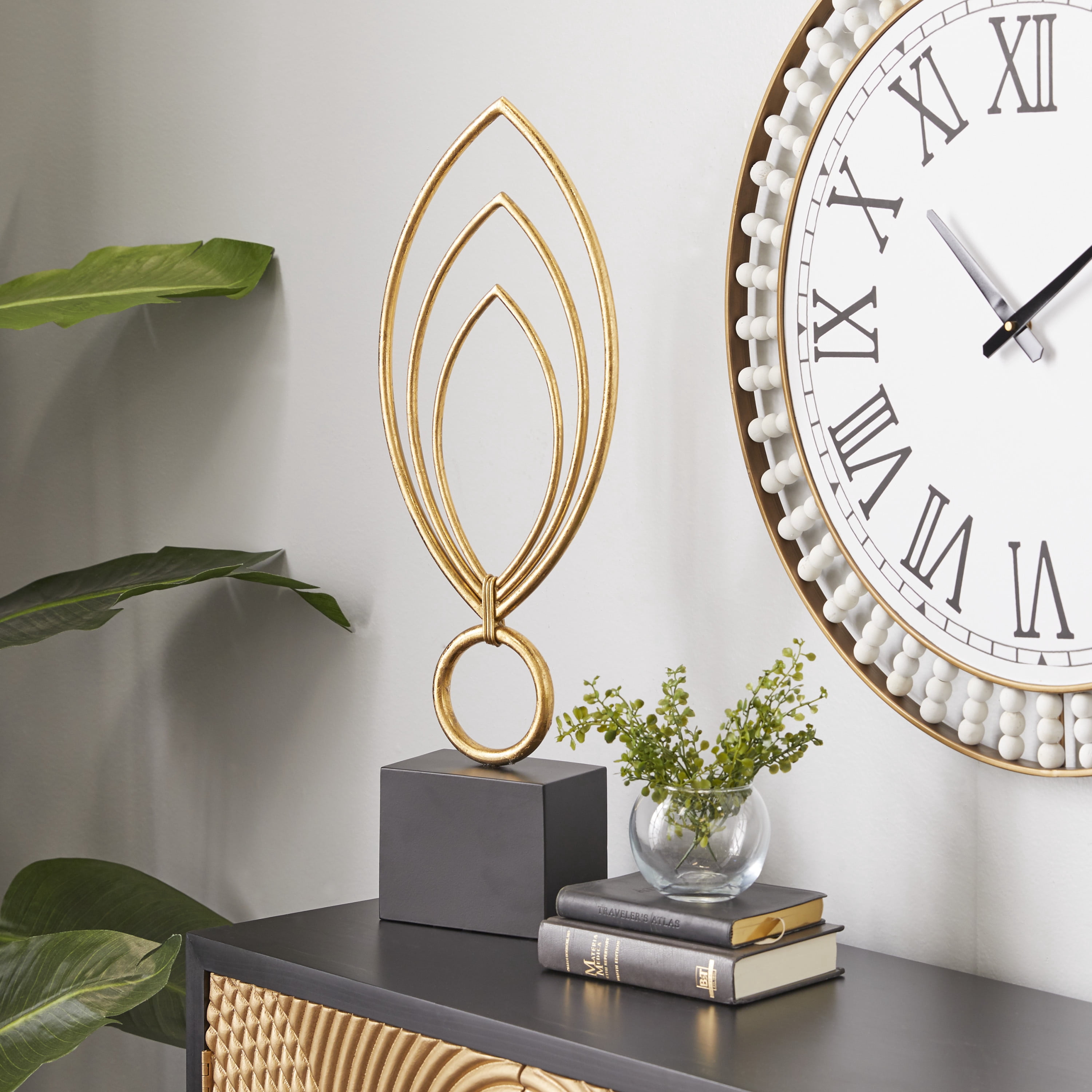 8" x 24" Gold Metal Abstract Sculpture with Black Base, by CosmoLiving by Cosmopolitan